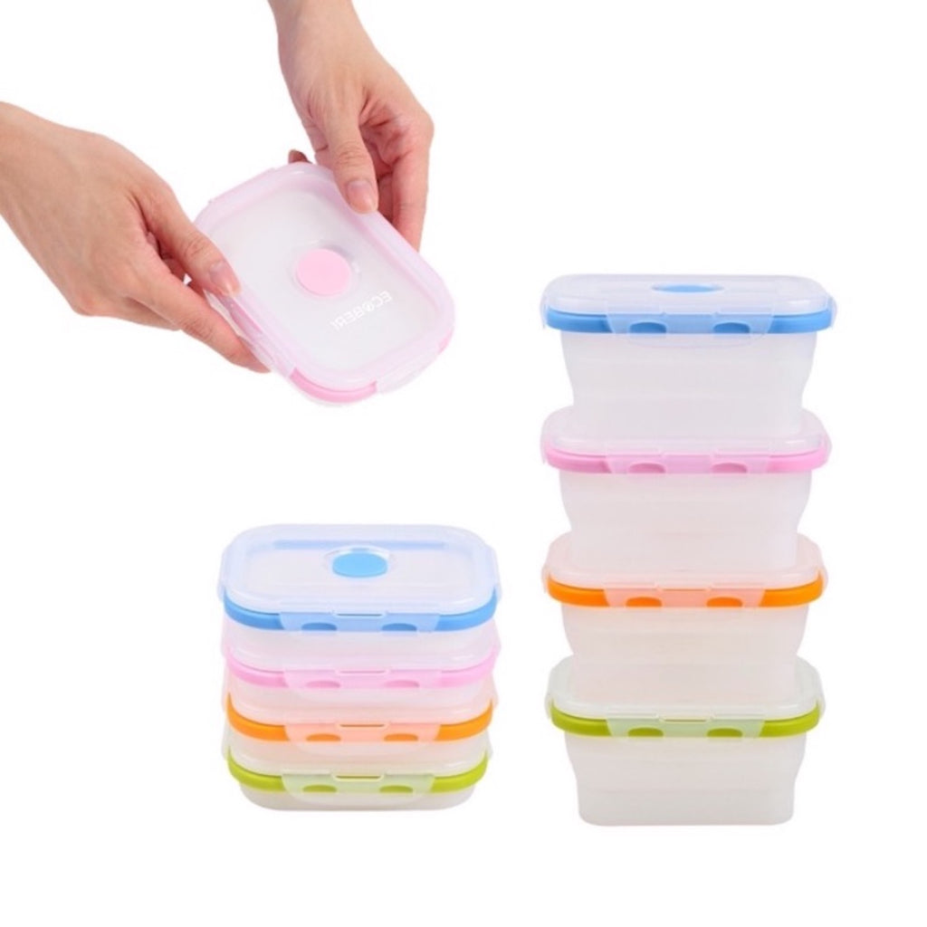 Set of 4 collapsible containers in blue, green, pink and orange, all 12oz.