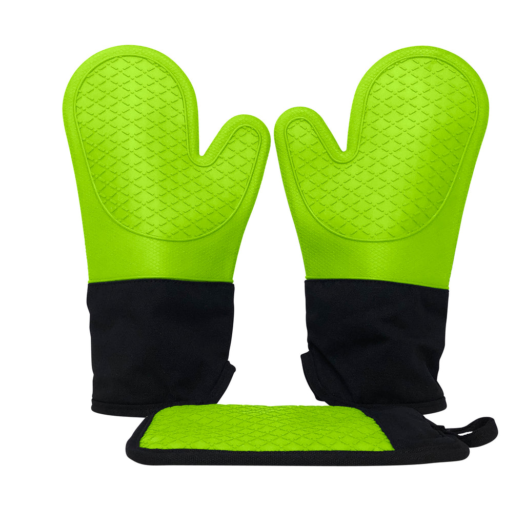 Ecoberi Silicone Oven Mitts and Potholder Lime Green