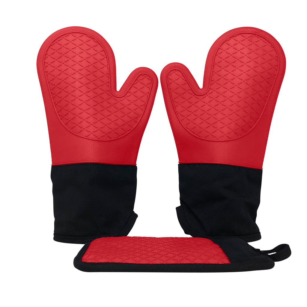 Ecoberi Silicone Oven Mitts and Potholder Red