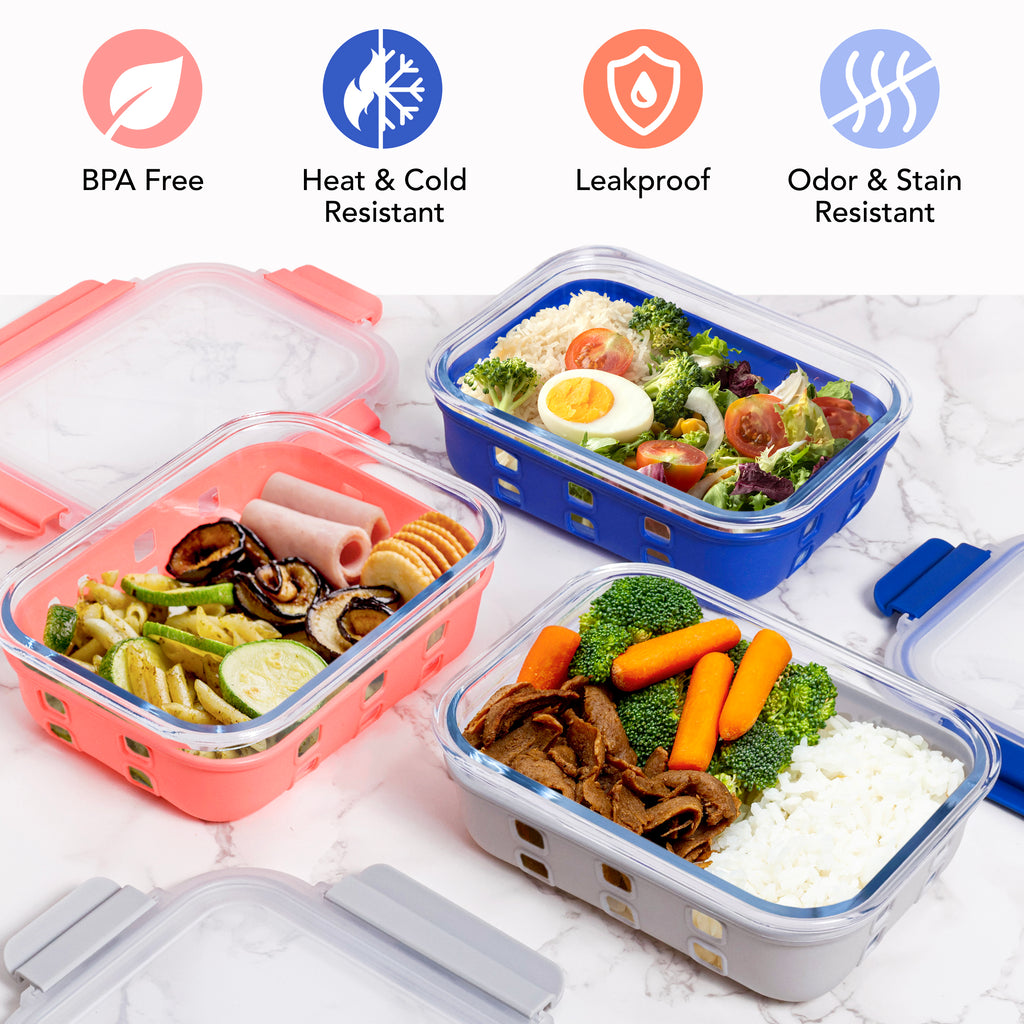 New Glass Meal Prep Containers with Silicone Sleeve