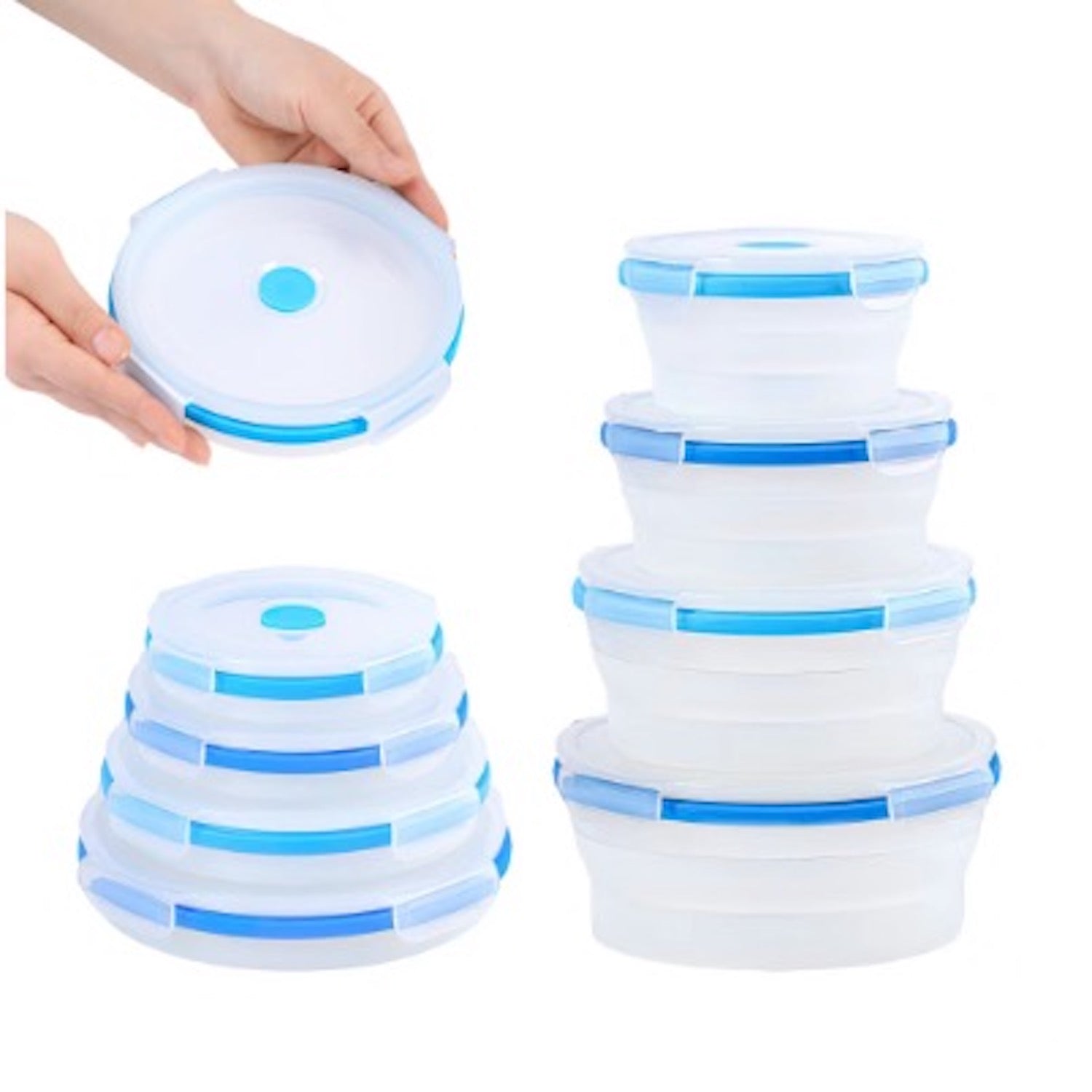 CCyanzi Green Round Collapsible Food Containers Collapsible Silicone Bowls Silicone  Food Storage Containers with Airtight