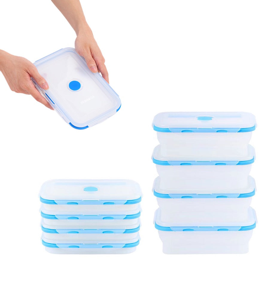 Collapsible Food Storage Containers, Rectangle Rectangle Blue, Set of 4 - 27oz