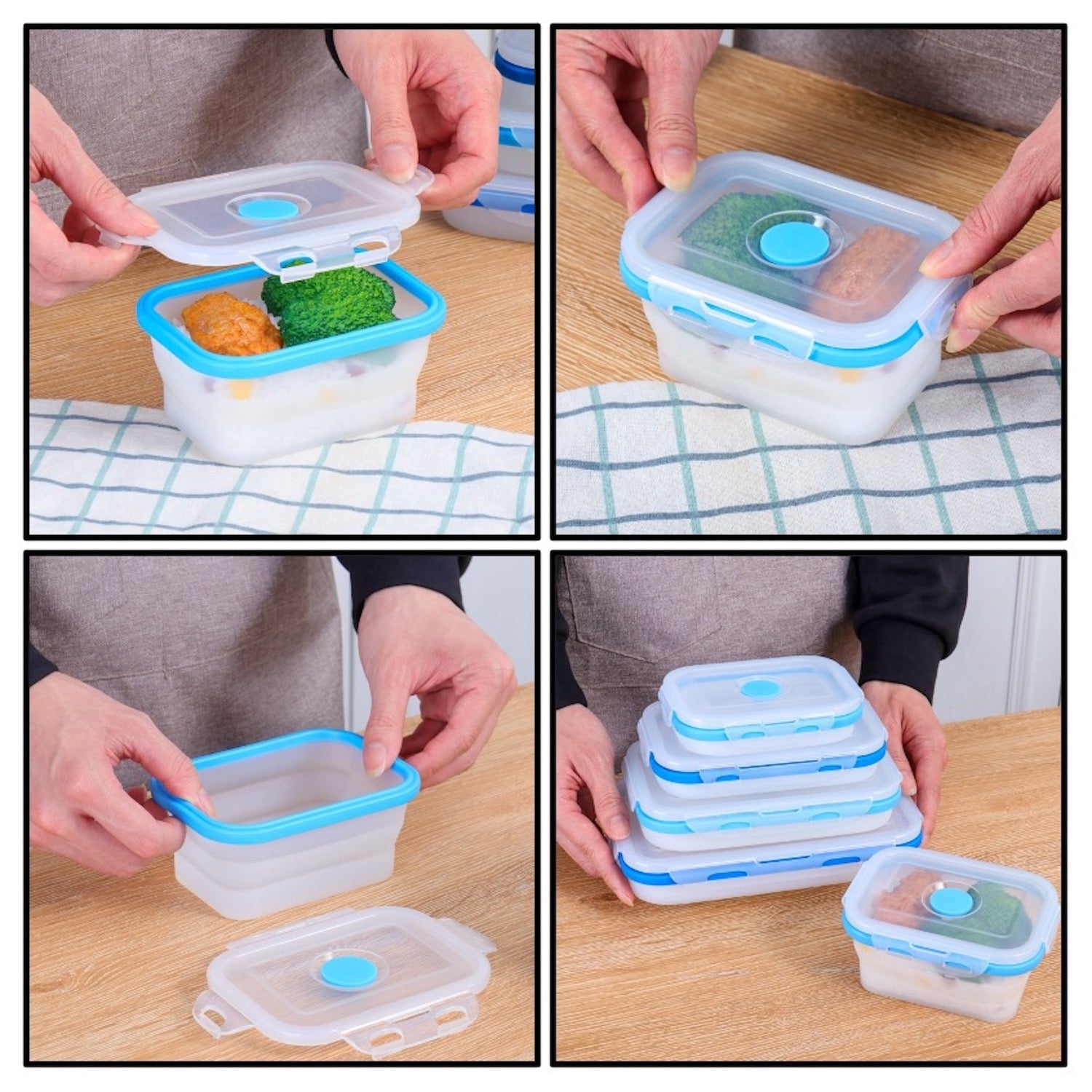 Collapsible Silicone Food Storage Containers with Lids,Set of 4 Silicone  Lunch Box Containers,Foldab…See more Collapsible Silicone Food Storage