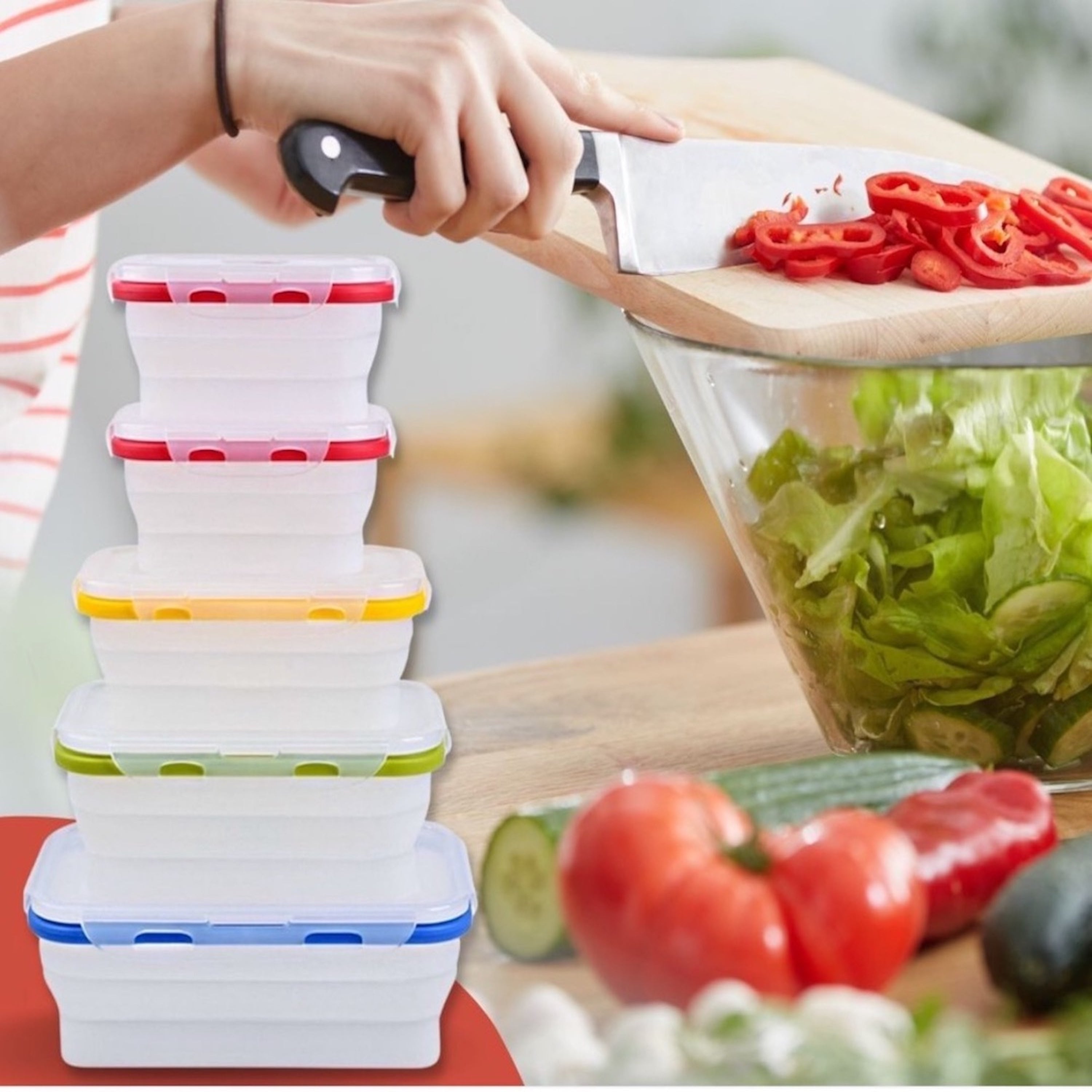 Collapible Container Collapsible Food Storage Containers, 5-Piece, Mixed Sizes – Ecoberi