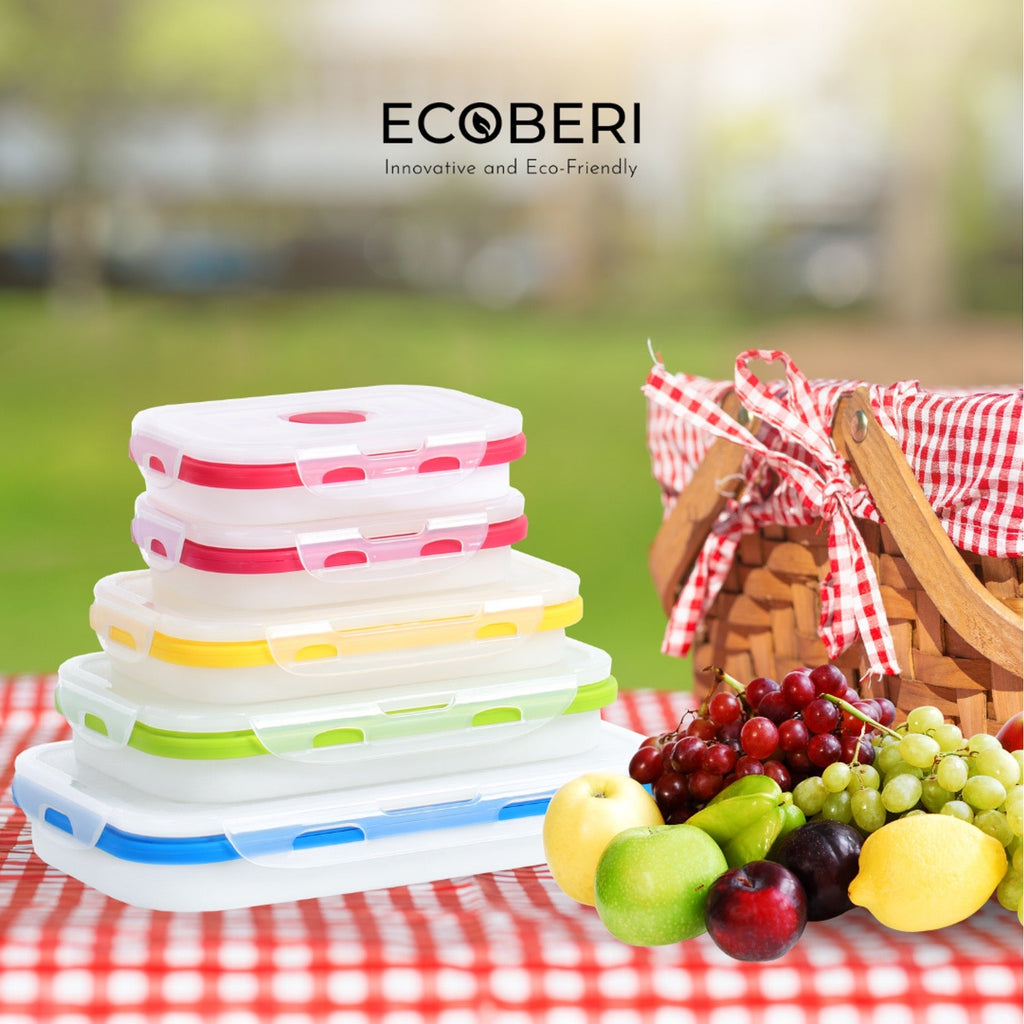 Collapsible Food Storage Containers, 5-Piece, Mixed Sizes – Ecoberi