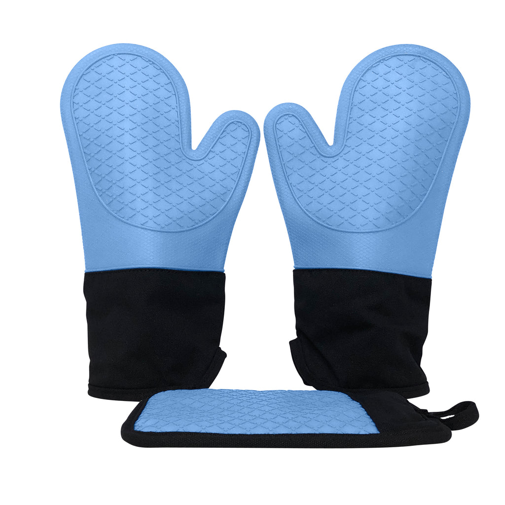 Ecoberi Silicone Oven Mitts and Potholder Light Blue