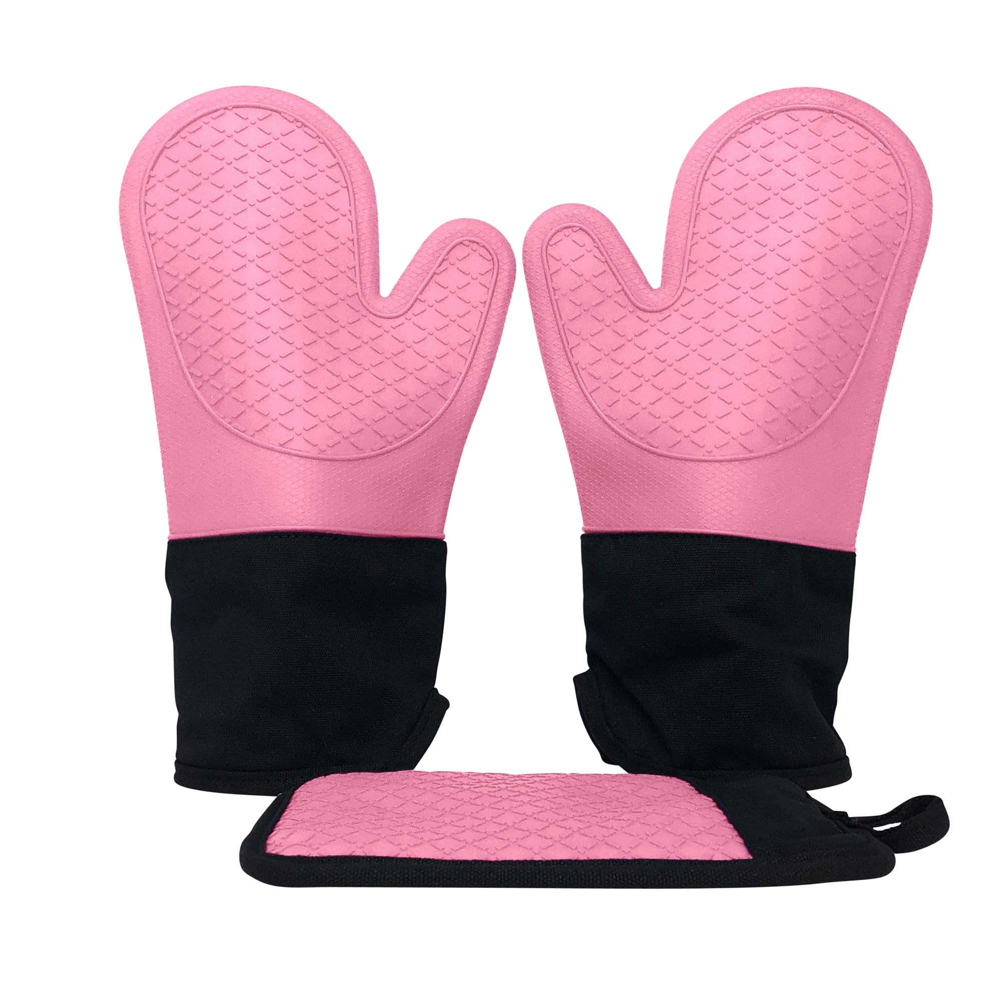 Ecoberi Silicone Oven Mitts and Pot Holder Set, Heat Resistant, Cook, Bake, BBQ, Pack of 3 Pink, Adult Unisex, Size: One Size